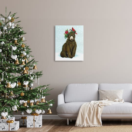 Stupell Industries Bear Seasonal Holly Snow Scene Canvas Wall Art